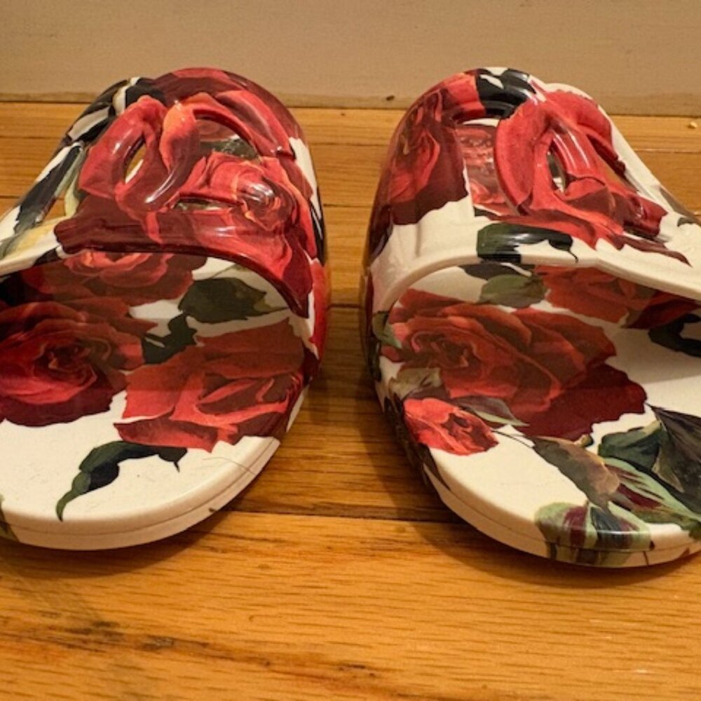 Dolce and Gabbana Floral Slides w/ Log Cutout, Sz 9, NIB - Picture 3 of 12